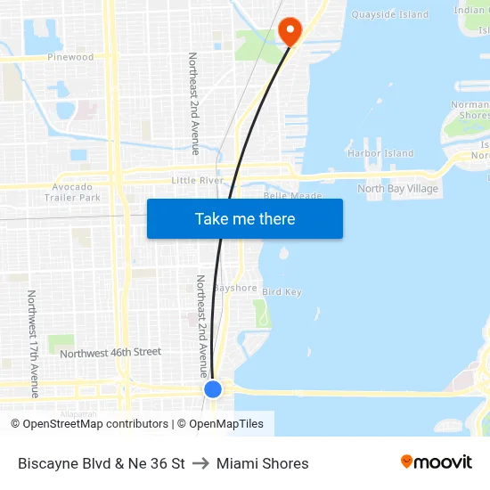 Biscayne Blvd & Ne 36 St to Miami Shores map