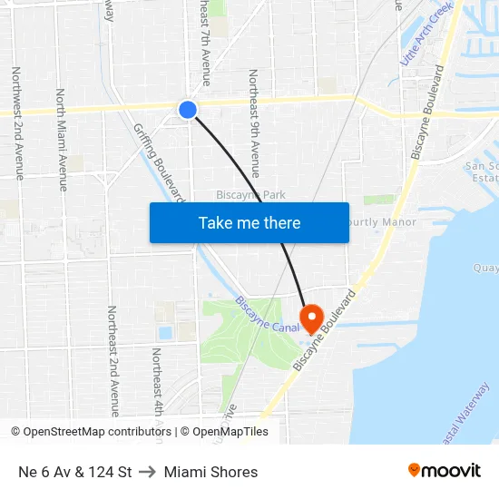 Ne 6 Av & 124 St to Miami Shores map