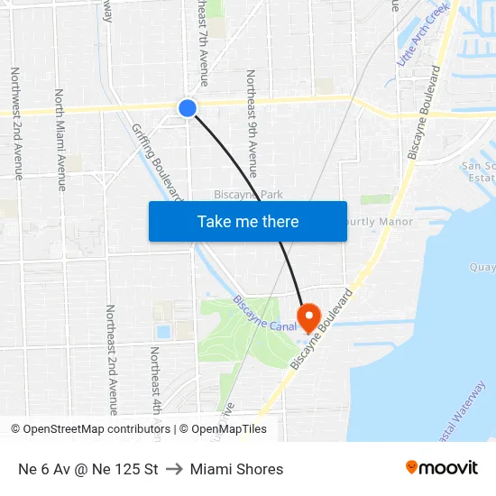 Ne 6 Av @ Ne 125 St to Miami Shores map