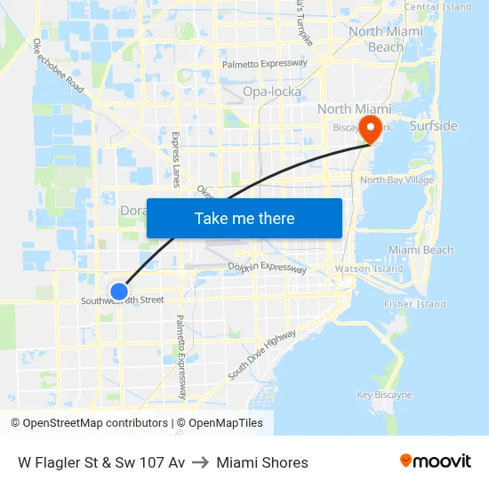W Flagler St & Sw 107 Av to Miami Shores map