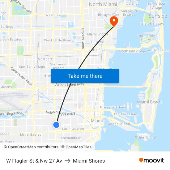 W Flagler St & Nw 27 Av to Miami Shores map