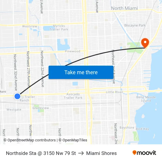 Northside Sta @ 3150 Nw 79 St to Miami Shores map