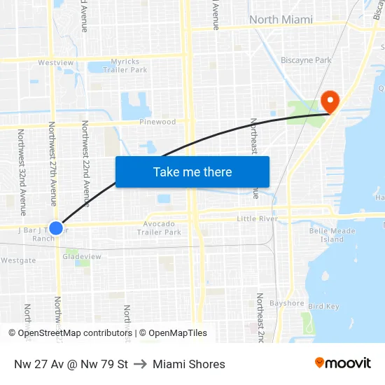 Nw 27 Av @ Nw 79 St to Miami Shores map