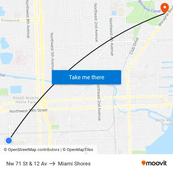 Nw 71 St & 12 Av to Miami Shores map