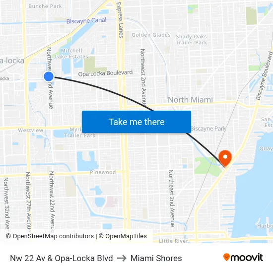 Nw 22 Av & Opa-Locka Blvd to Miami Shores map