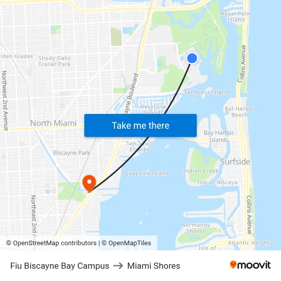 Fiu Biscayne Bay Campus to Miami Shores map