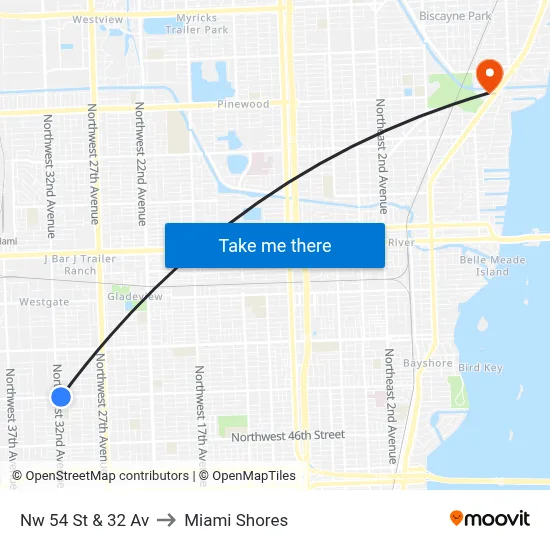 Nw 54 St & 32 Av to Miami Shores map
