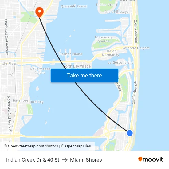 Indian Creek Dr & 40 St to Miami Shores map