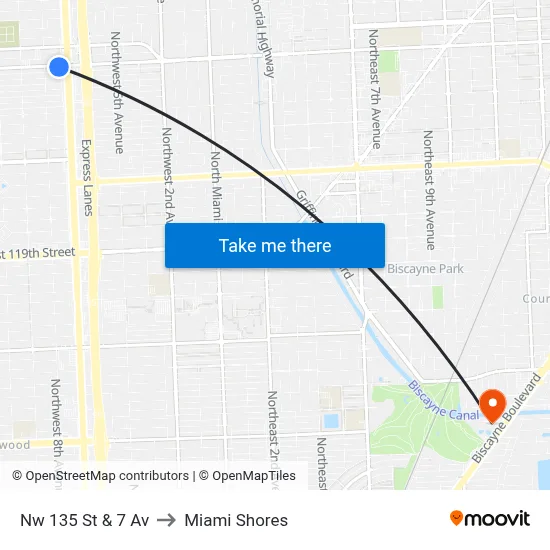 Nw 135 St & 7 Av to Miami Shores map