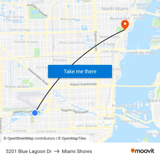 5201 Blue Lagoon Dr to Miami Shores map