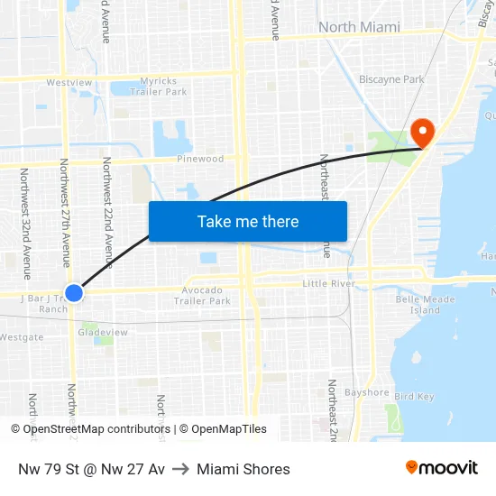 Nw 79 St @ Nw 27 Av to Miami Shores map