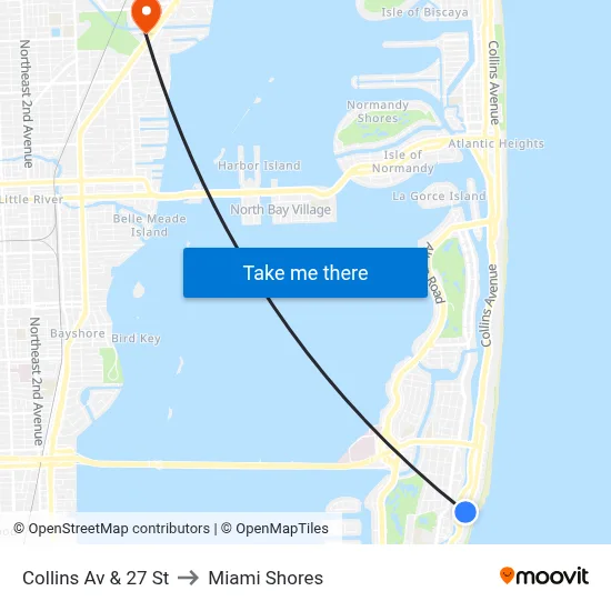 Collins Av & 27 St to Miami Shores map