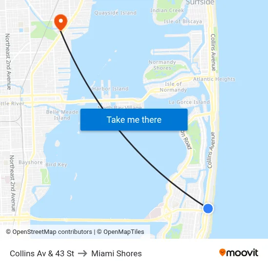 Collins Av & 43 St to Miami Shores map