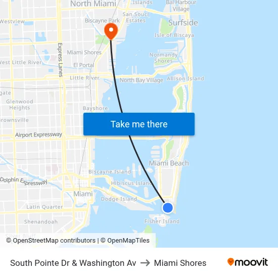 South Pointe Dr & Washington Av to Miami Shores map