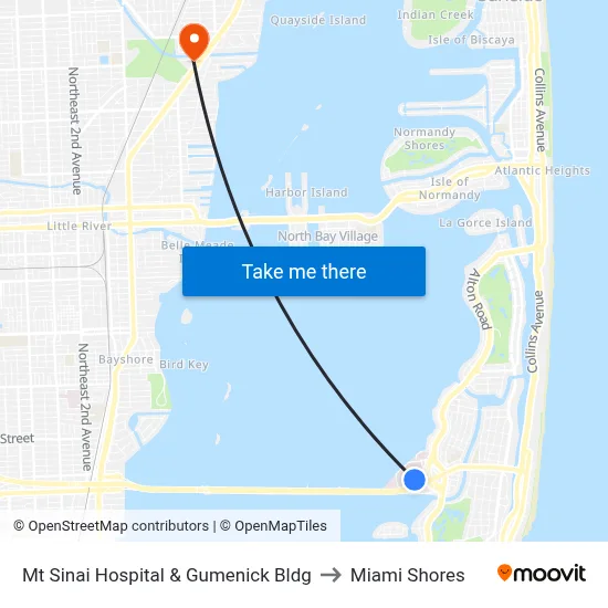 Mt Sinai Hospital & Gumenick Bldg to Miami Shores map