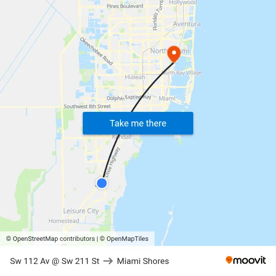 Sw 112 Av @ Sw 211 St to Miami Shores map