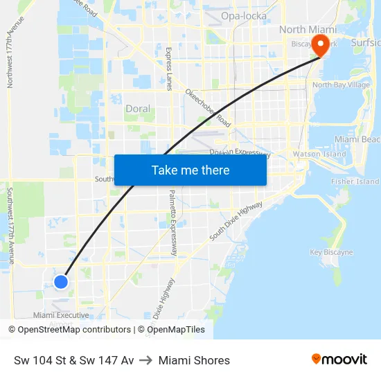 Sw 104 St & Sw 147 Av to Miami Shores map