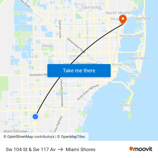 Sw 104 St & Sw 117 Av to Miami Shores map