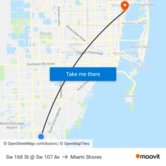 Sw 168 St @ Sw 107 Av to Miami Shores map