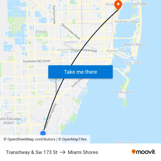 Transitway & Sw 173 St to Miami Shores map