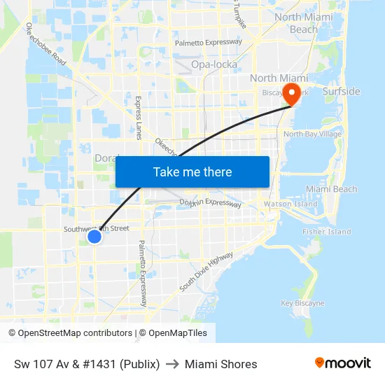 Sw 107 Av & #1431 (Publix) to Miami Shores map
