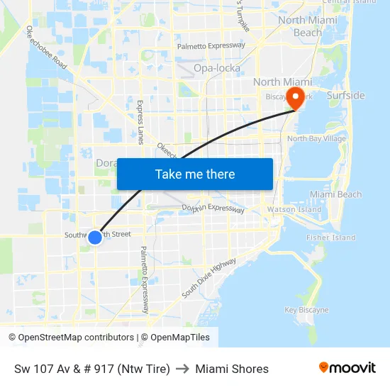 Sw 107 Av & # 917 (Ntw Tire) to Miami Shores map
