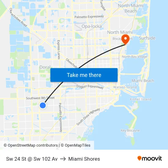 Sw 24 St @ Sw 102 Av to Miami Shores map