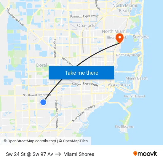 Sw 24 St @ Sw 97 Av to Miami Shores map