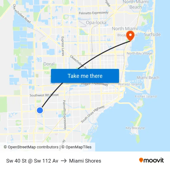 Sw 40 St @ Sw 112 Av to Miami Shores map
