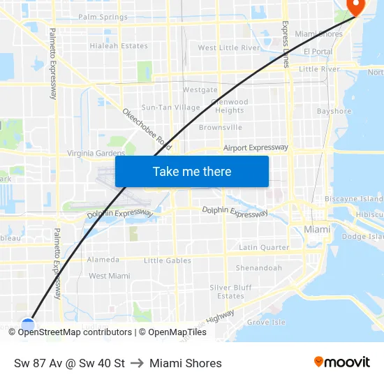 Sw 87 Av @ Sw 40 St to Miami Shores map