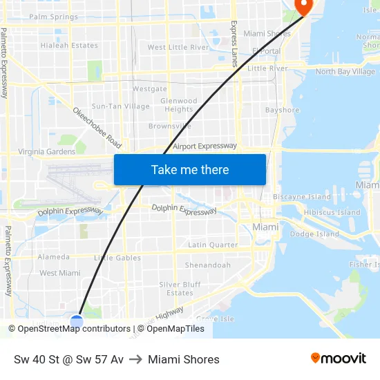 Sw 40 St @ Sw 57 Av to Miami Shores map