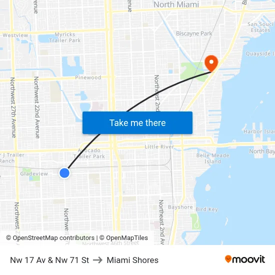 Nw 17 Av & Nw 71 St to Miami Shores map