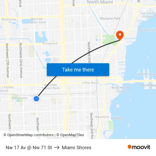 Nw 17 Av @ Nw 71 St to Miami Shores map