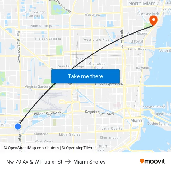 Nw 79 Av & W Flagler St to Miami Shores map