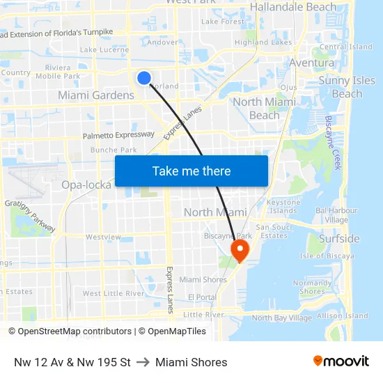 Nw 12 Av & Nw 195 St to Miami Shores map