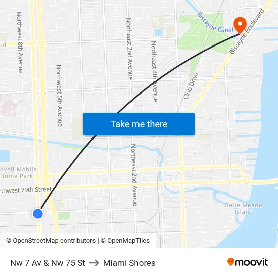 Nw 7 Av & Nw 75 St to Miami Shores map