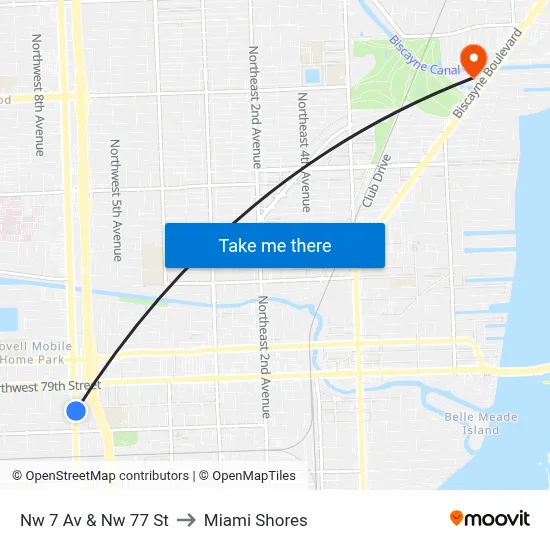 Nw 7 Av & Nw 77 St to Miami Shores map