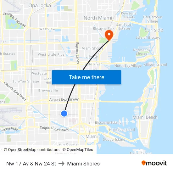 Nw 17 Av & Nw 24 St to Miami Shores map