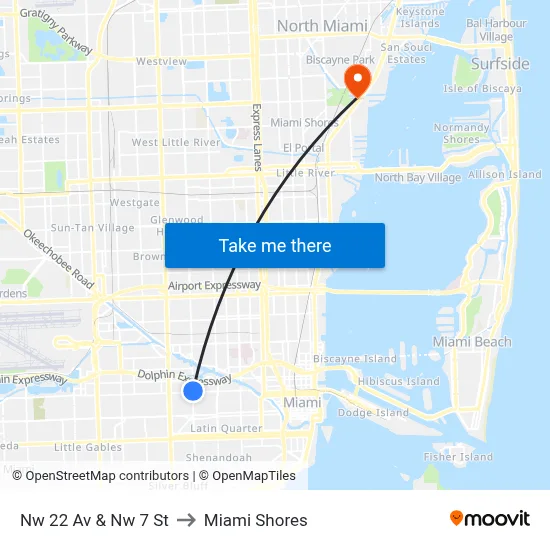 Nw 22 Av & Nw 7 St to Miami Shores map