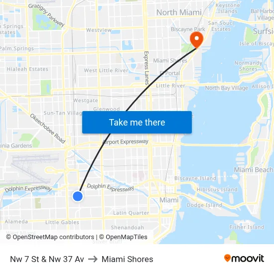 Nw 7 St & Nw 37 Av to Miami Shores map