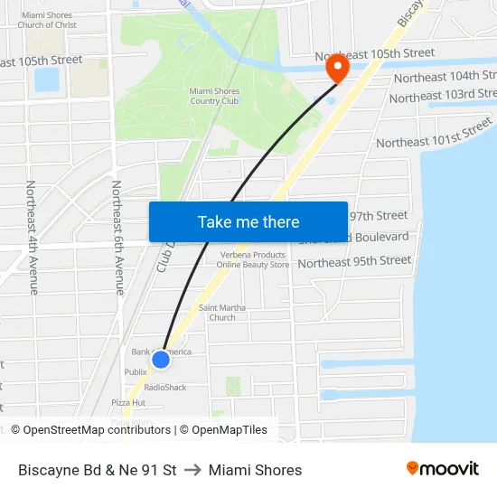 Biscayne Bd & Ne 91 St to Miami Shores map