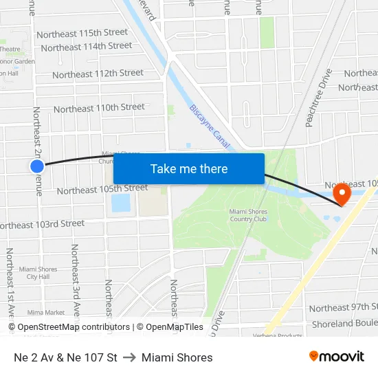 Ne 2 Av & Ne 107 St to Miami Shores map