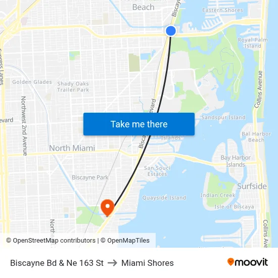Biscayne Bd & Ne 163 St to Miami Shores map