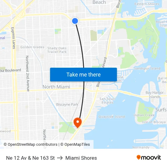 Ne 12 Av & Ne 163 St to Miami Shores map