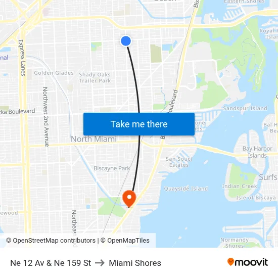 Ne 12 Av & Ne 159 St to Miami Shores map
