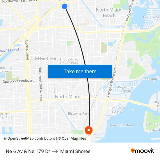 Ne 6 Av & Ne 179 Dr to Miami Shores map
