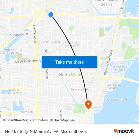 Ne 167 St @ N Miami Av to Miami Shores map