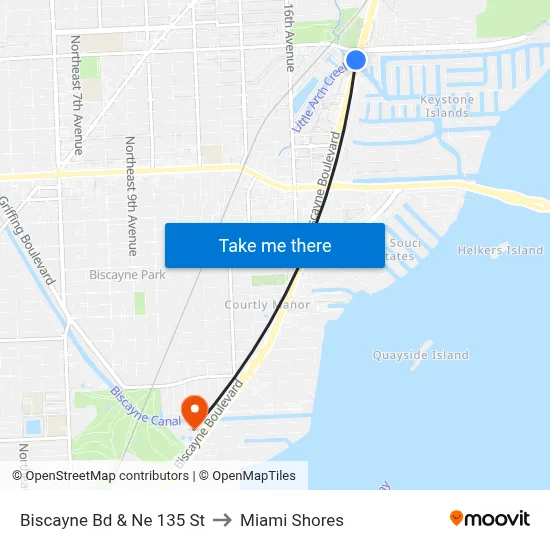 Biscayne Bd & Ne 135 St to Miami Shores map