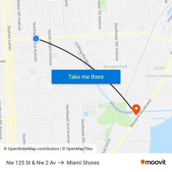 Nw 125 St & Nw 2 Av to Miami Shores map