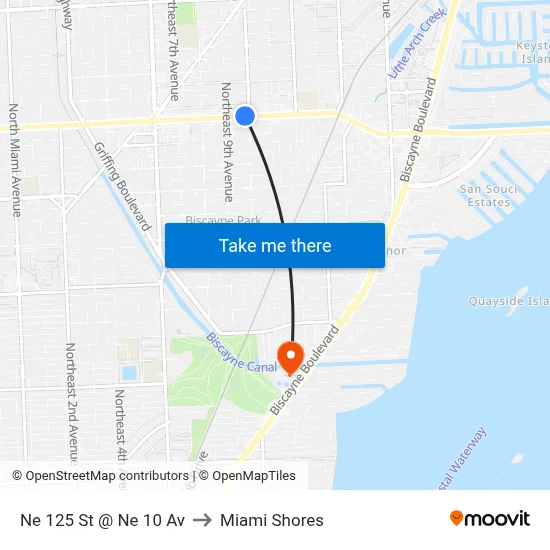 Ne 125 St @ Ne 10 Av to Miami Shores map